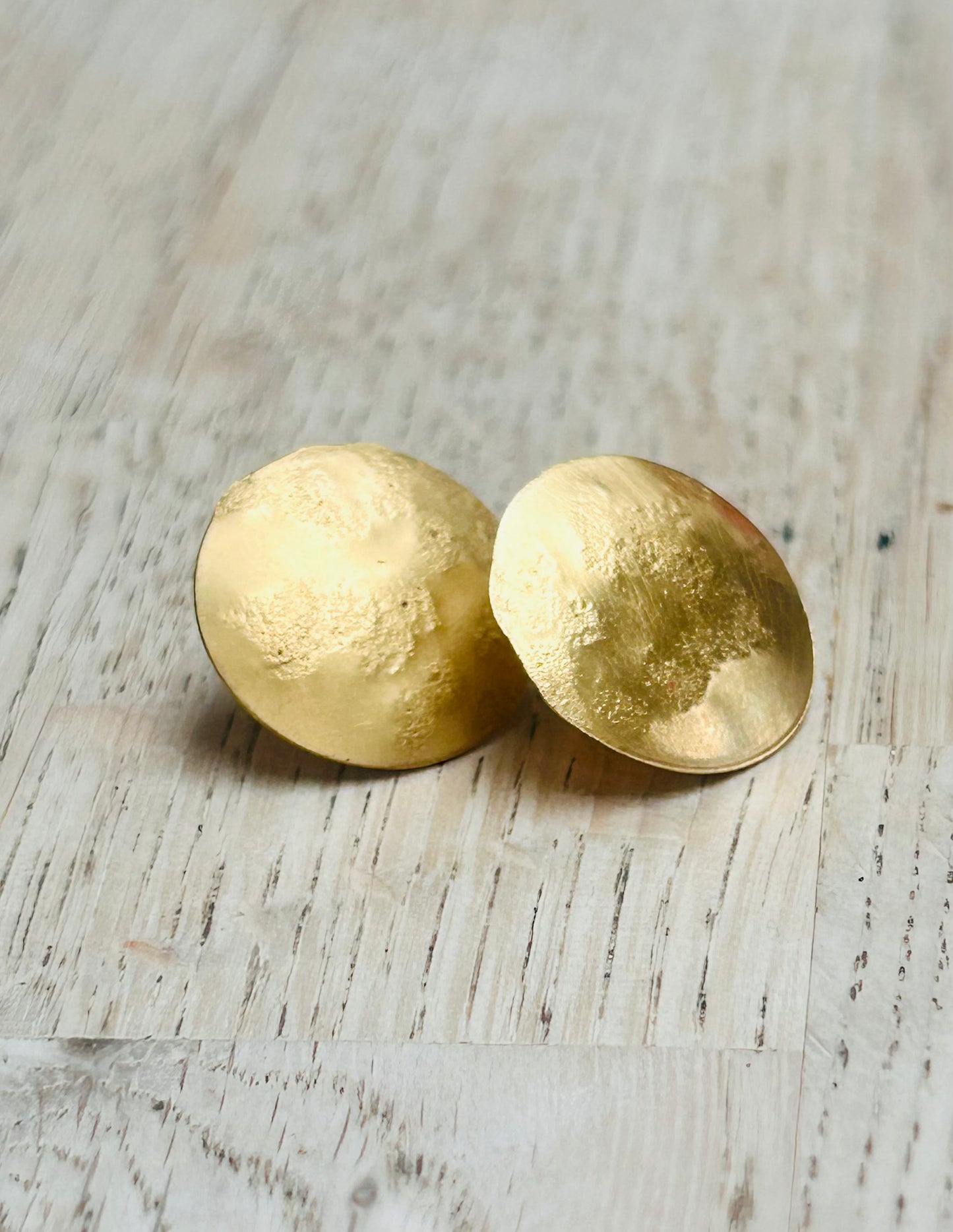 Convex Gold Plated Hammered circle stud earrings
