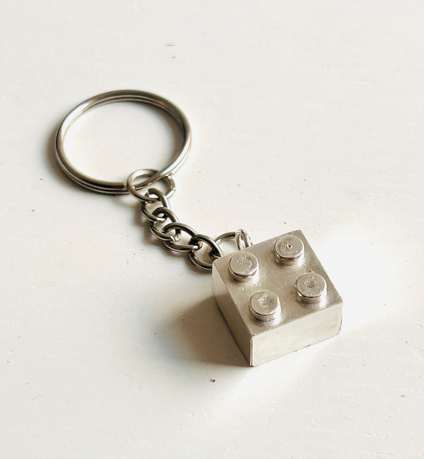 Solid silver LEGO imitation block keyring