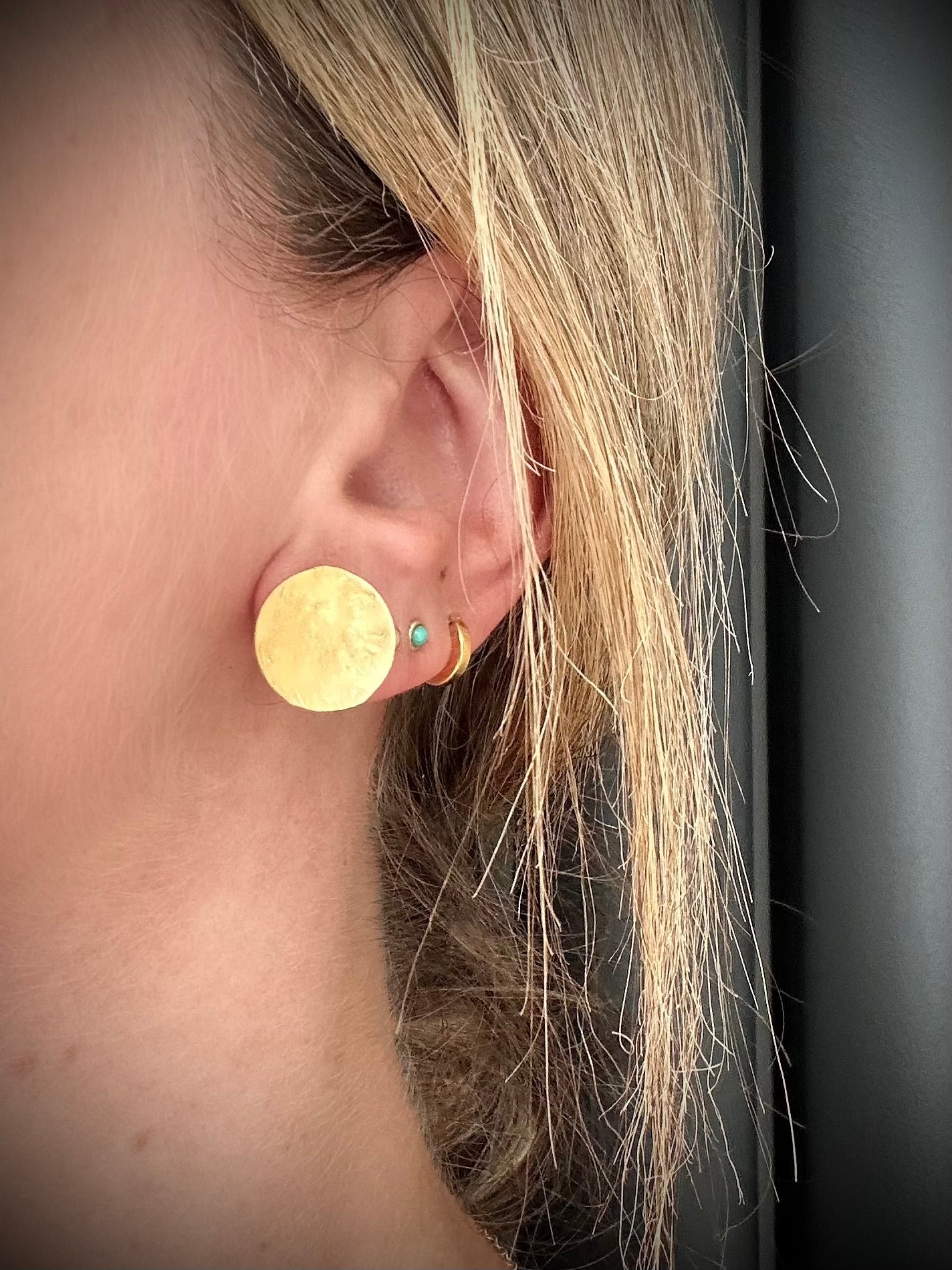 Concave Gold Plated Hammered circle stud earrings