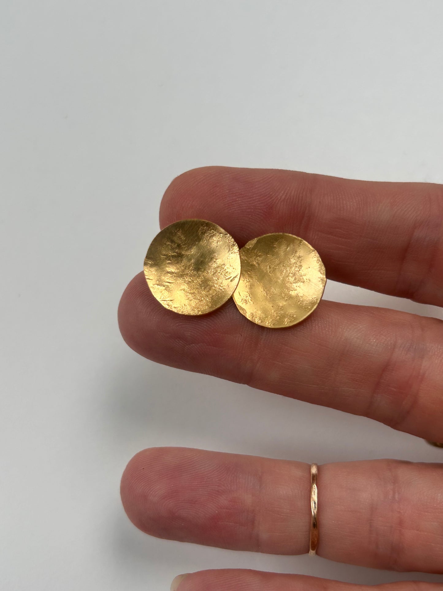Concave Gold Plated Hammered circle stud earrings