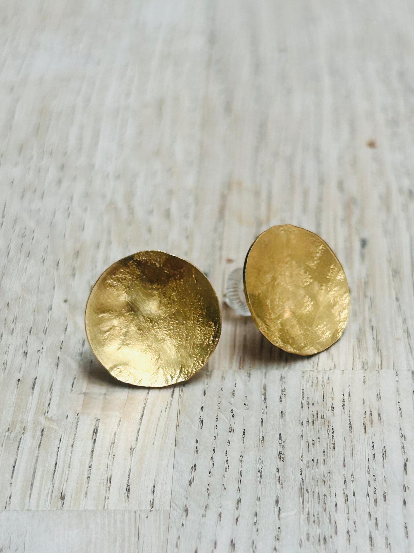 Concave Gold Plated Hammered circle stud earrings