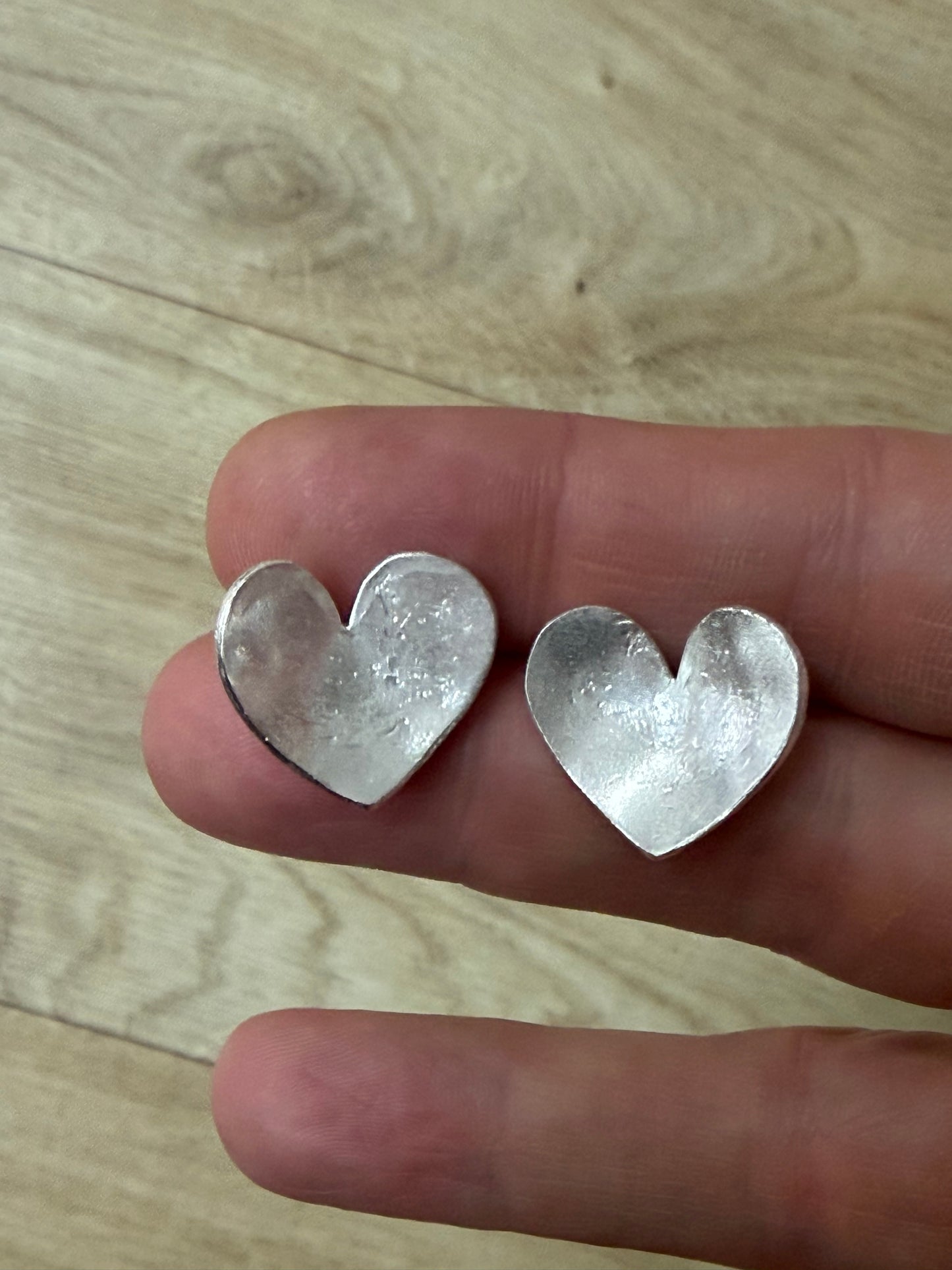 Hammered Silver Curved Heart Stud Earrings