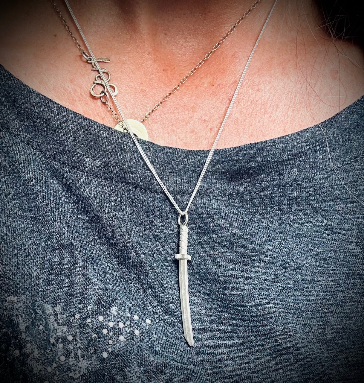 silver lego sword pendant