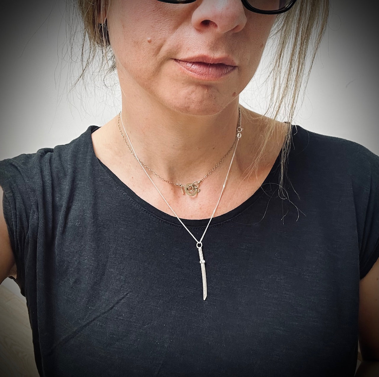silver lego sword pendant