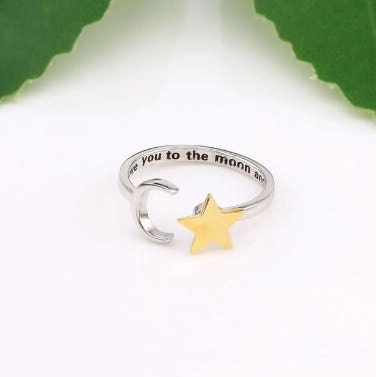 Silver Fidget Ring with Moving Star and Moon Design