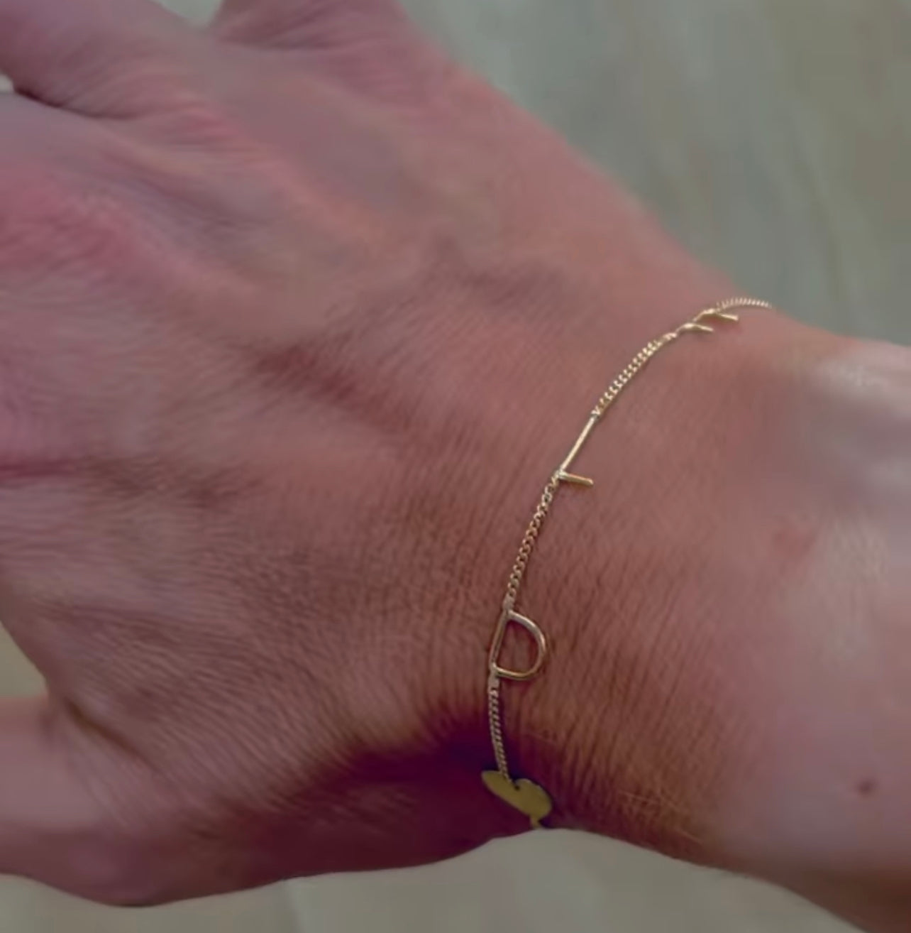9ct gold delicate initial and heart bracelet