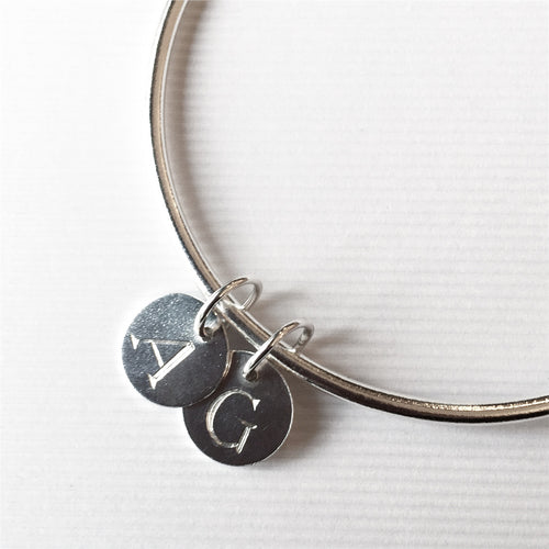 double initial disc charm bangle