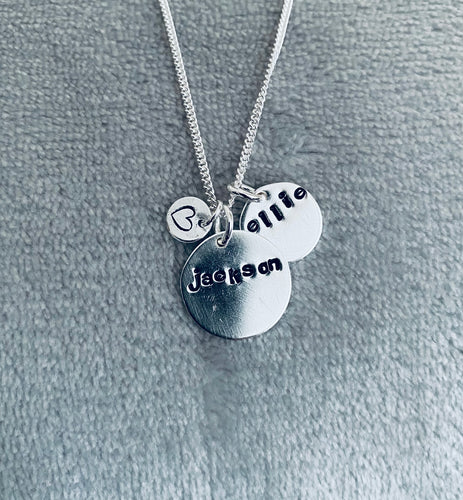 Personalised and heart triple disc pendant