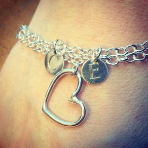 heart and initial disc charm bracelet