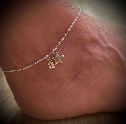 KIDS silver initial and star ankle bracelet