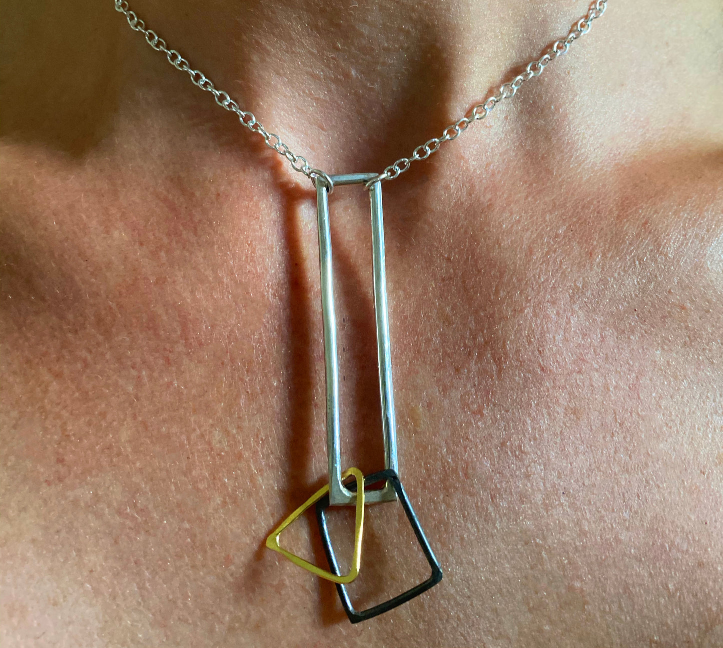 Geometric mix metal charm necklace