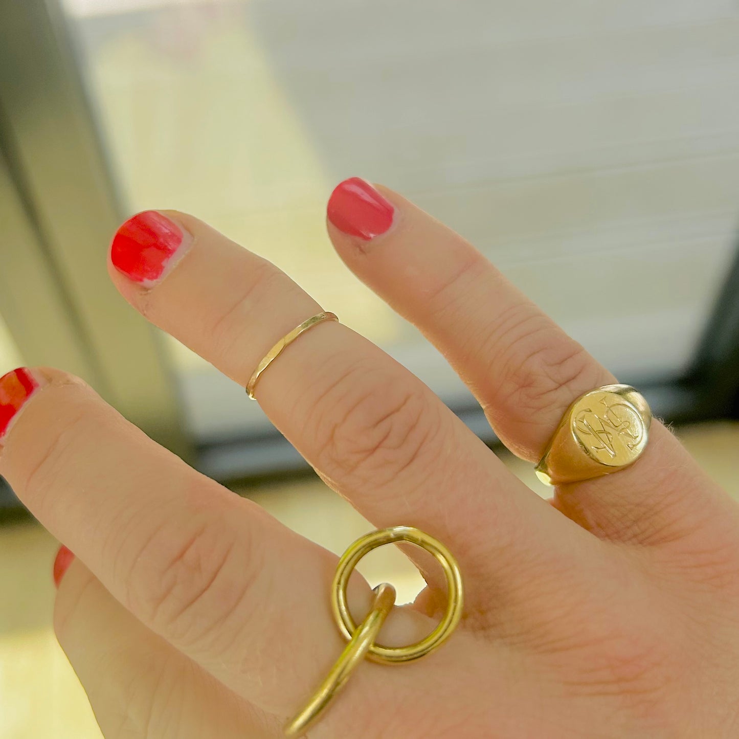 Hammered gold plated mid finger ring