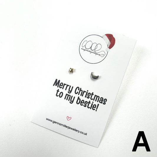 Personalised Christmas Message Card with Stud Earrings - please email me your requested message.