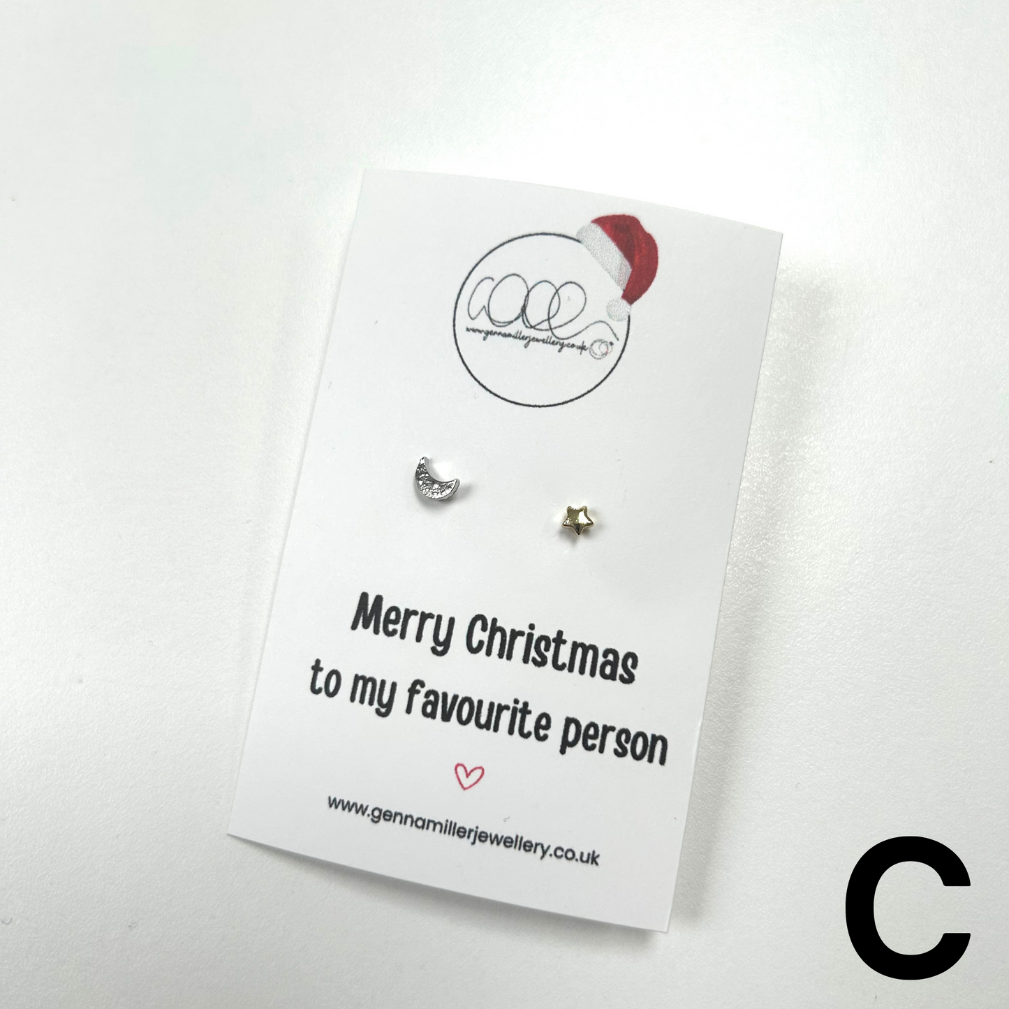 Personalised Christmas Message Card with Stud Earrings - please email me your requested message.