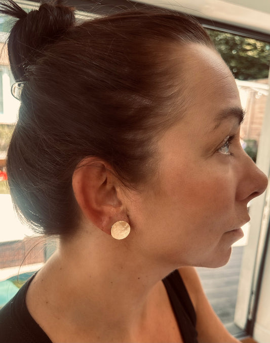 Concave Gold Plated Hammered circle stud earrings