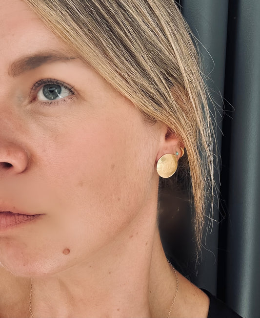 Convex Gold Plated Hammered circle stud earrings
