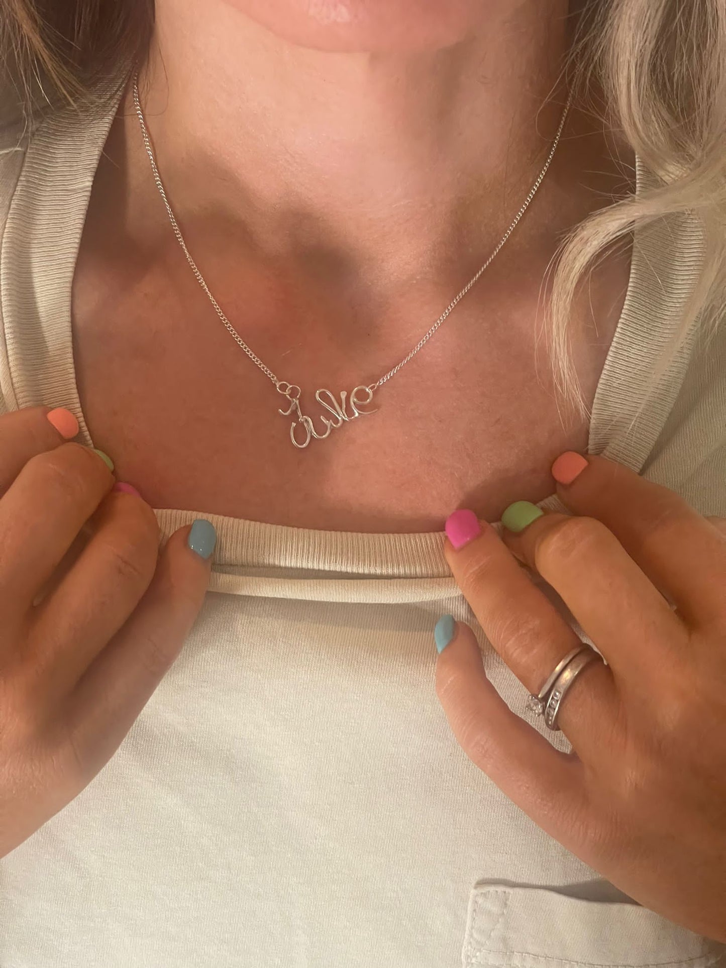 Silver 'Handwritten' Name Necklace - 5 or 6 letters