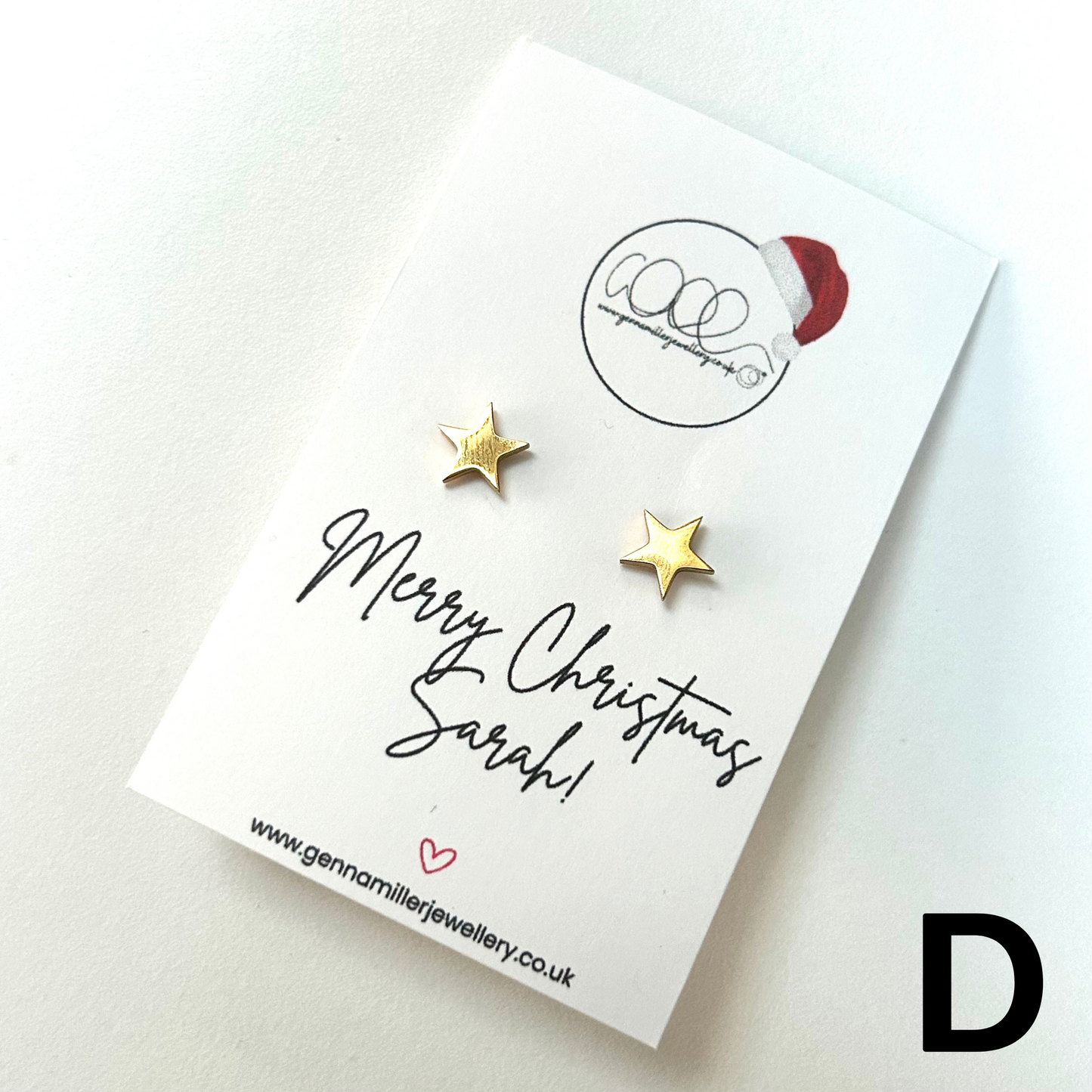 Personalised Christmas Message Card with Stud Earrings - please email me your requested message.