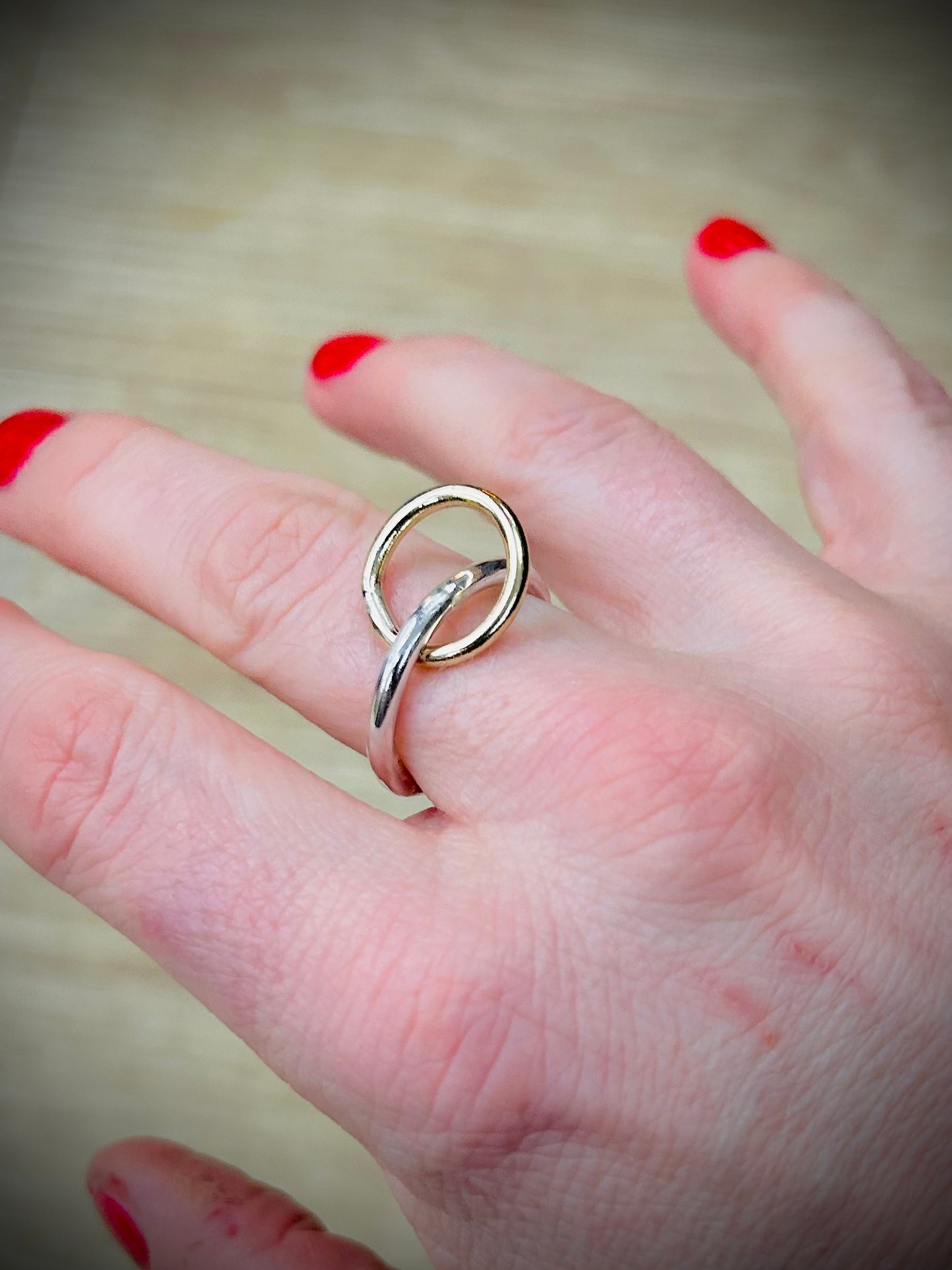 The 'Lara' - Silver and brass mix hoop charm ring
