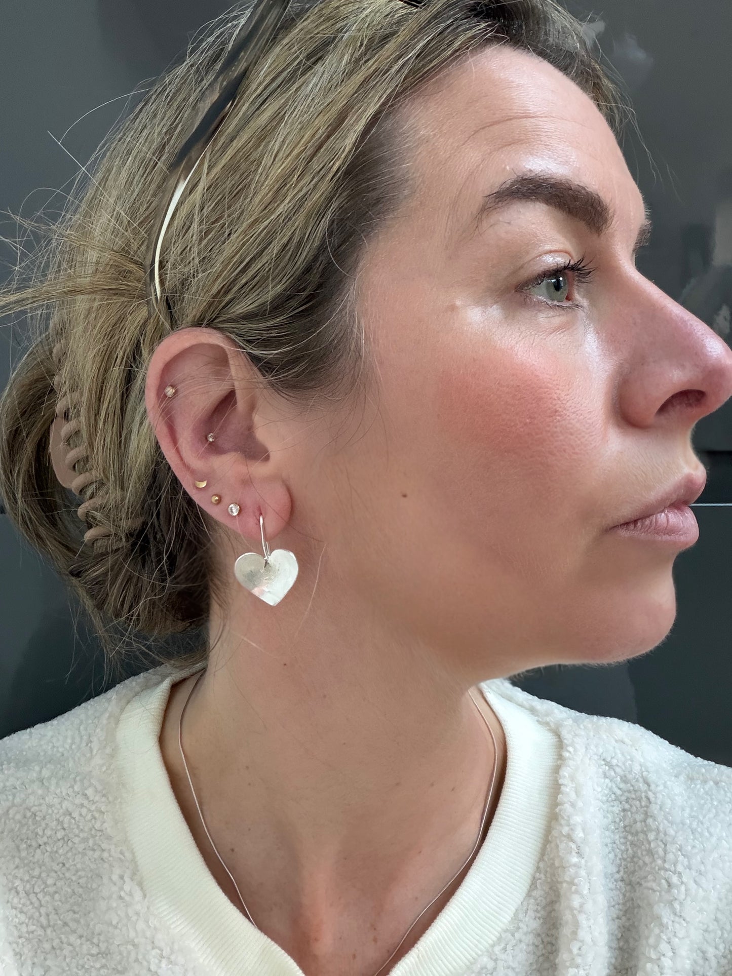 Hammered Silver Curved Heart Drop Earrings
