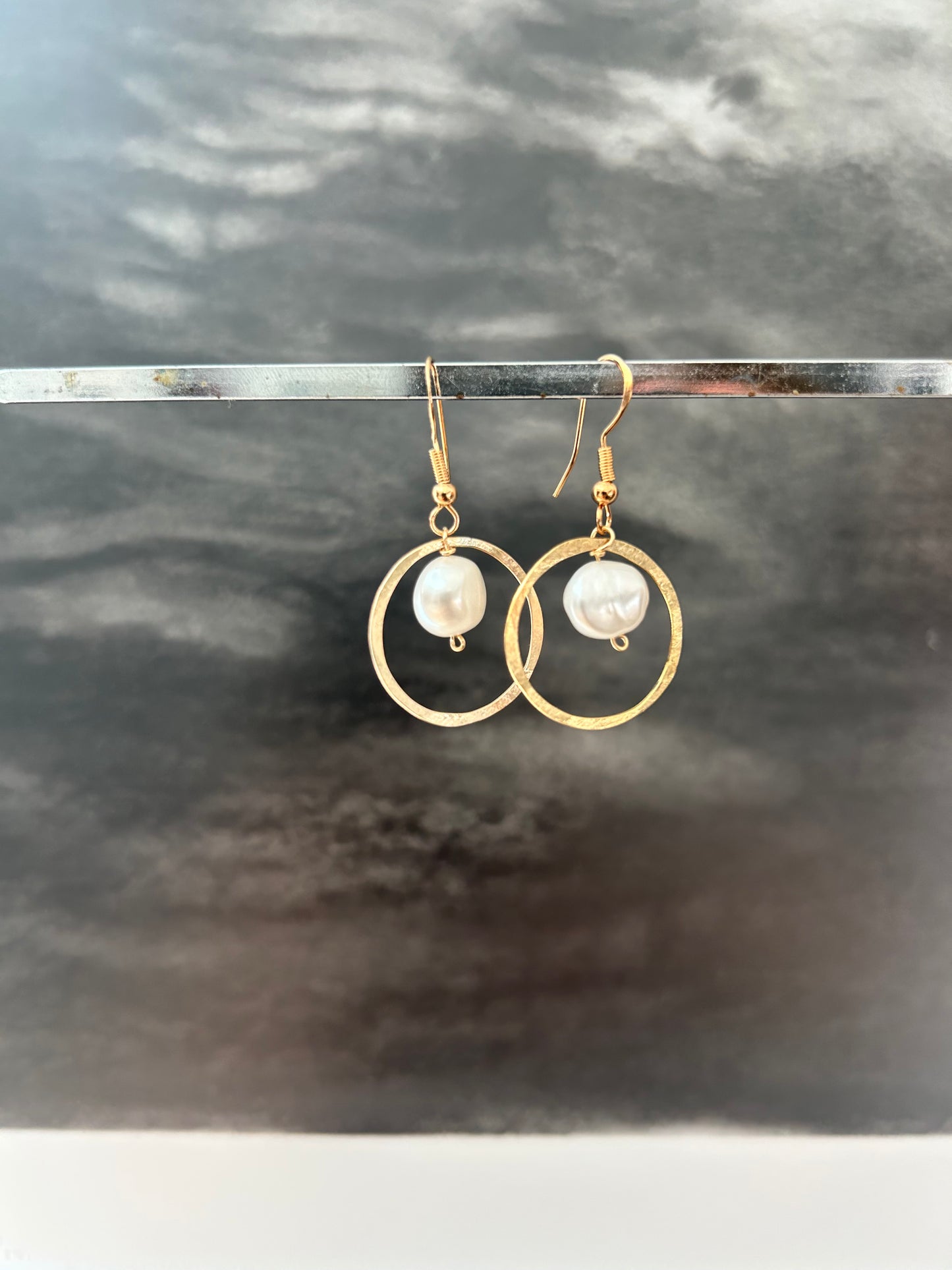 Small gold plated simple hoop and stone drop earrings