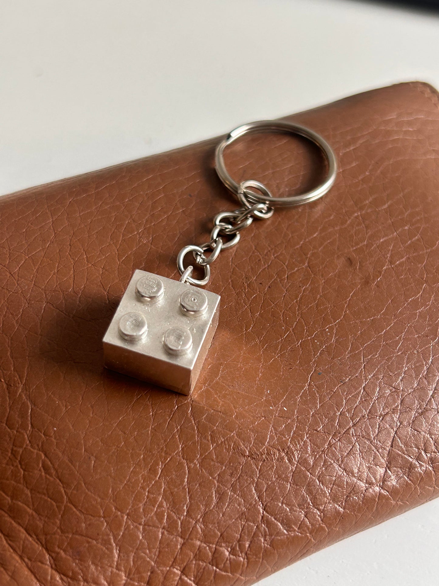 Solid silver LEGO imitation block keyring