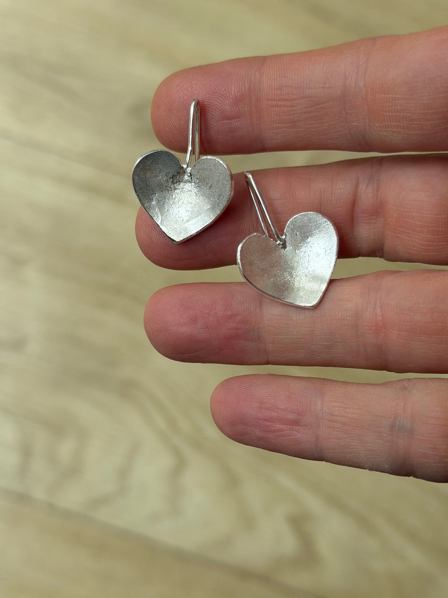 Hammered Silver Curved Heart Drop Earrings