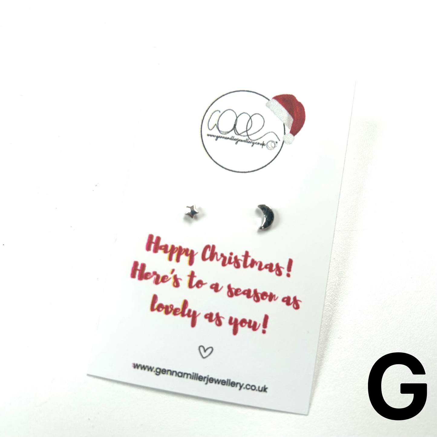 Personalised Christmas Message Card with Stud Earrings - please email me your requested message.