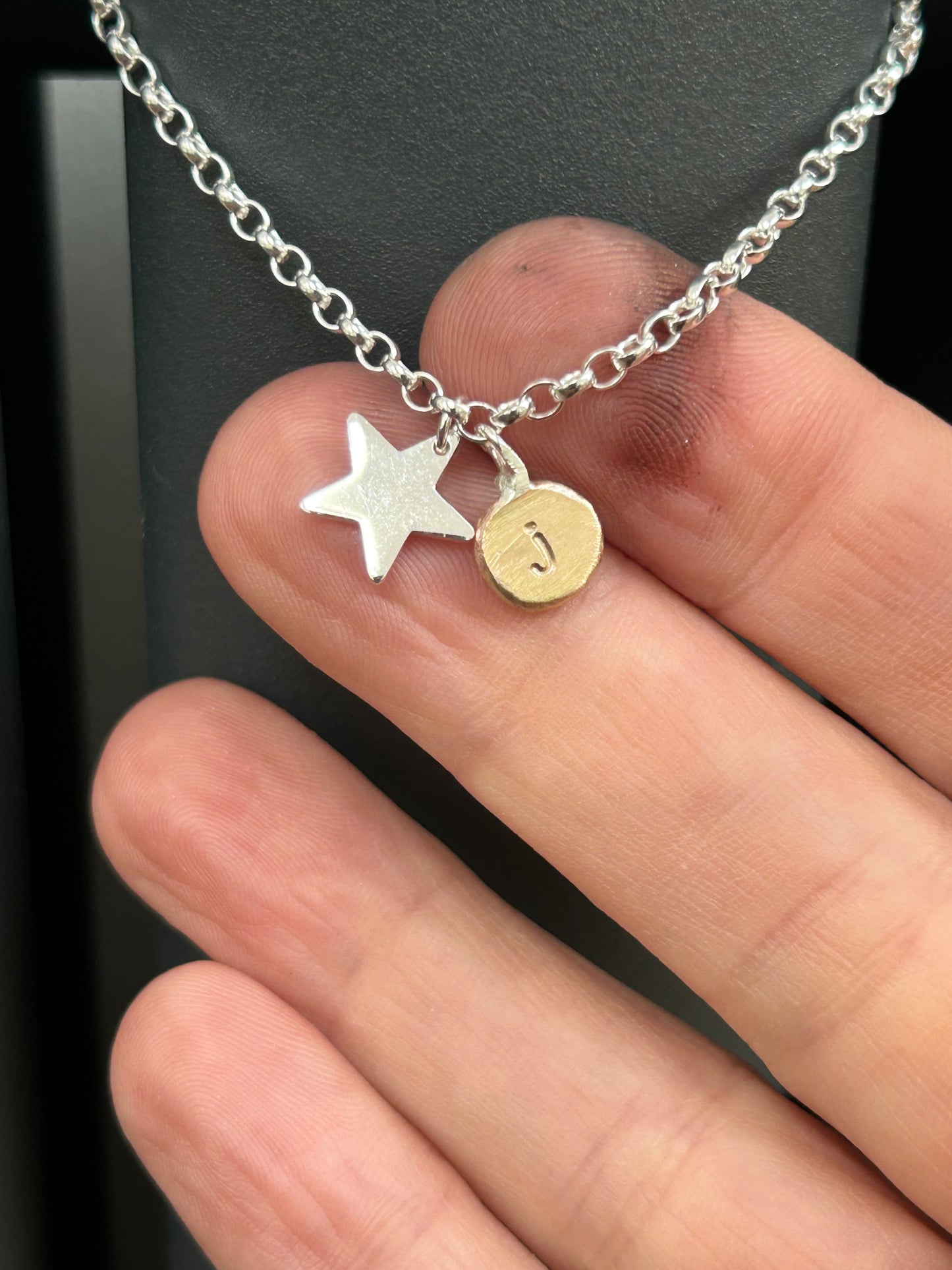 star and gold initial disc charm bracelet