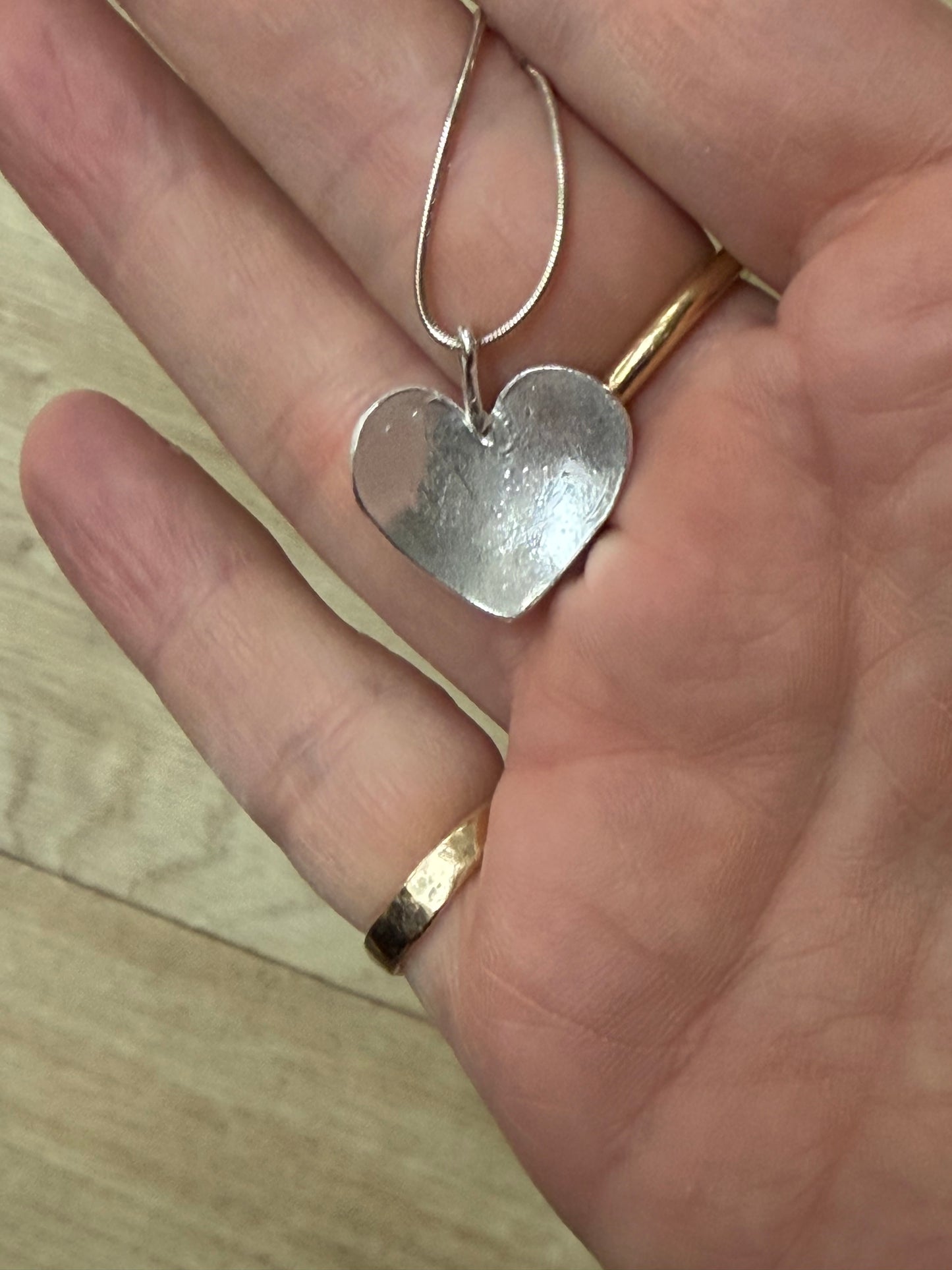 Hammered Silver Curved Heart Pendant