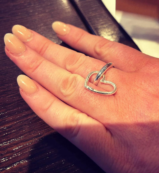 Large heart hoop charm ring