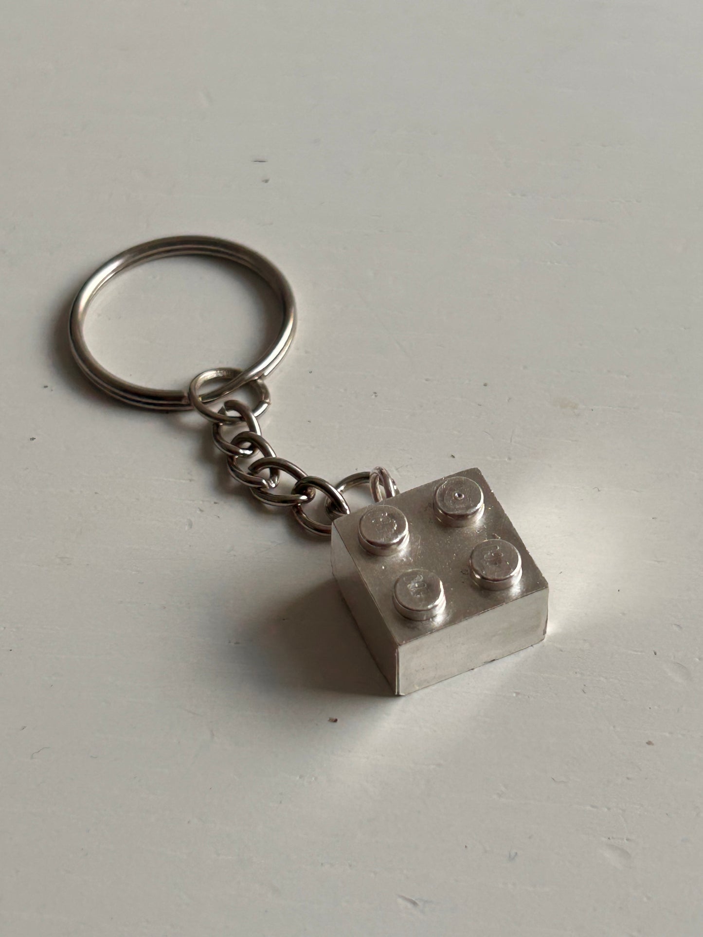 Solid silver LEGO imitation block keyring