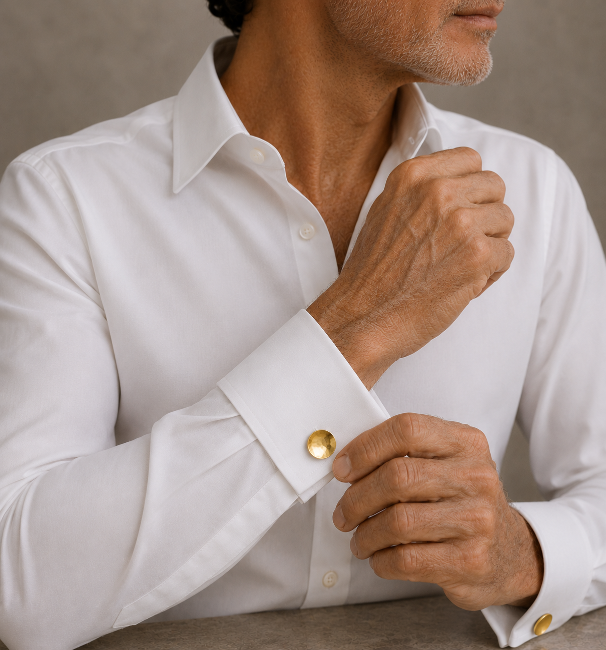 Handmade Solid Silver Gold Plated Hammered Concave Circle Cufflinks