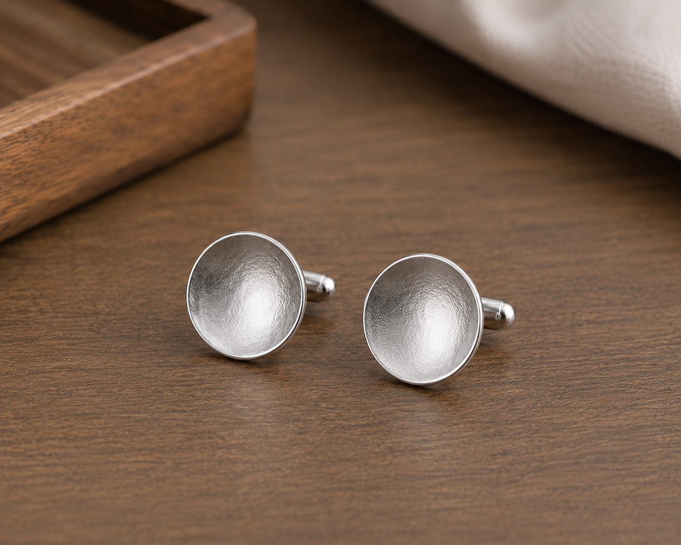 Handmade Solid Silver Hammered Concave Circle Cufflinks