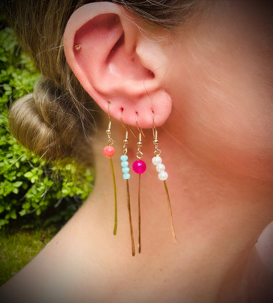 Gold plated and semi precious stones ribbon earring