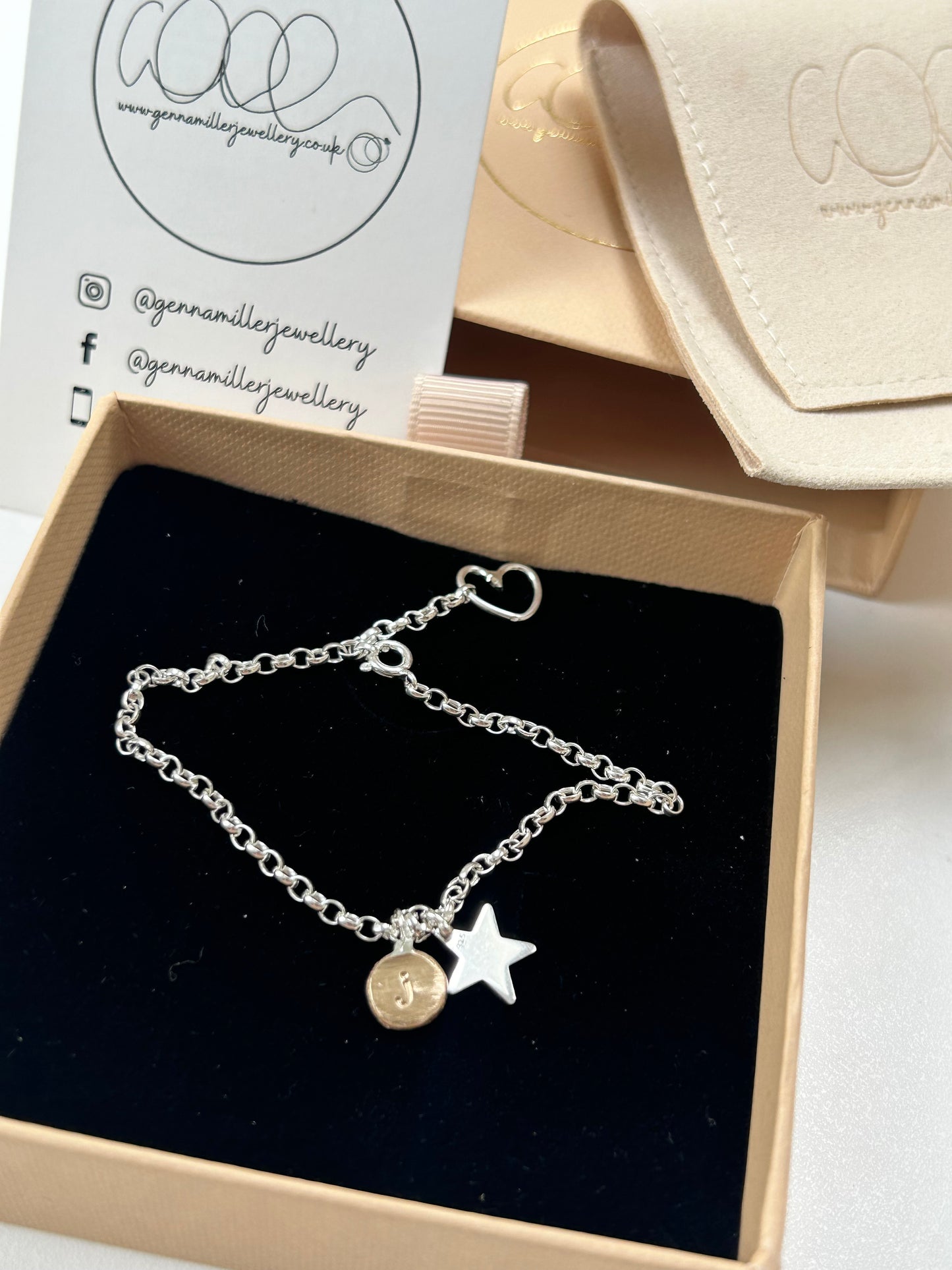 star and gold initial disc charm bracelet