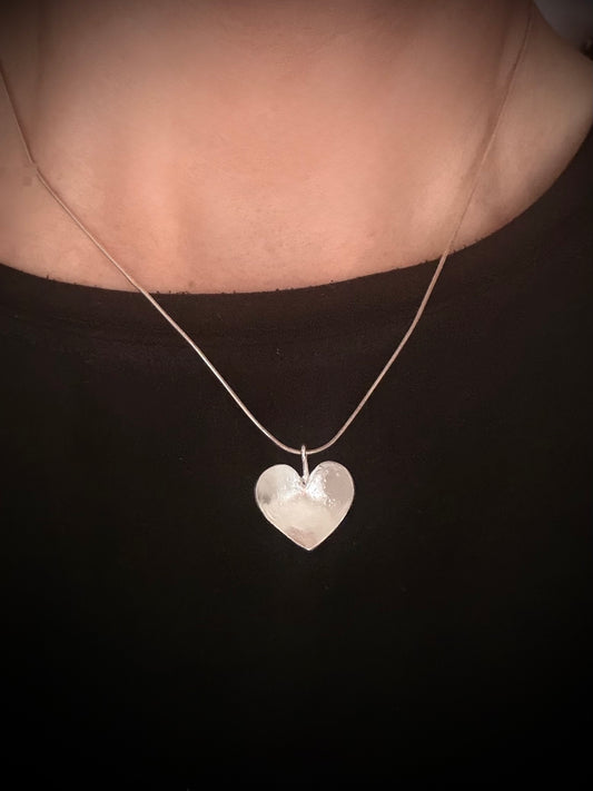 Hammered Silver Curved Heart Pendant