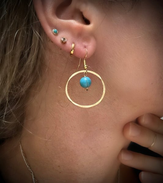 gold plated hoop earrings with semi precious stones