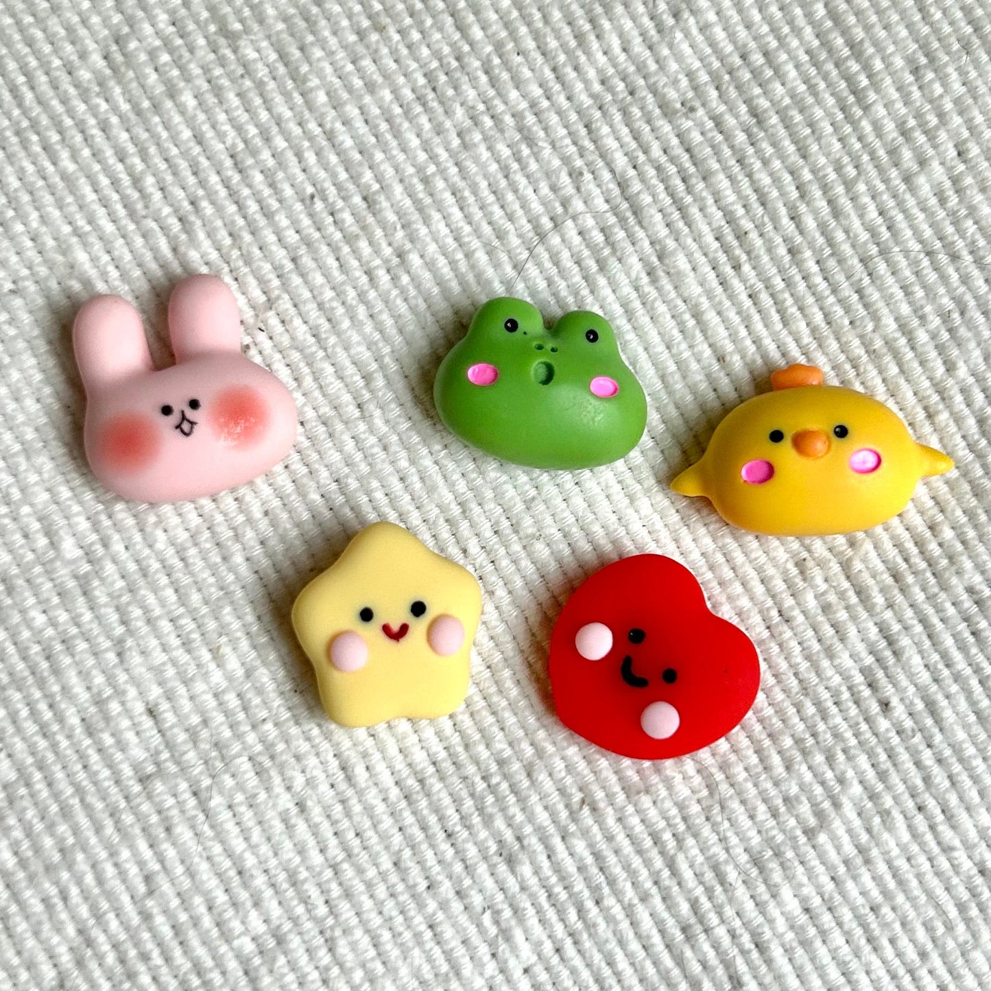 cute lapel pins set of three - chick, bunny, frog, star, heart