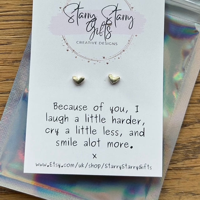 tiny heart gold and silver stud earrings