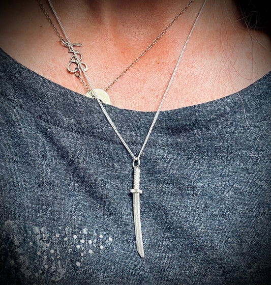 silver lego sword pendant