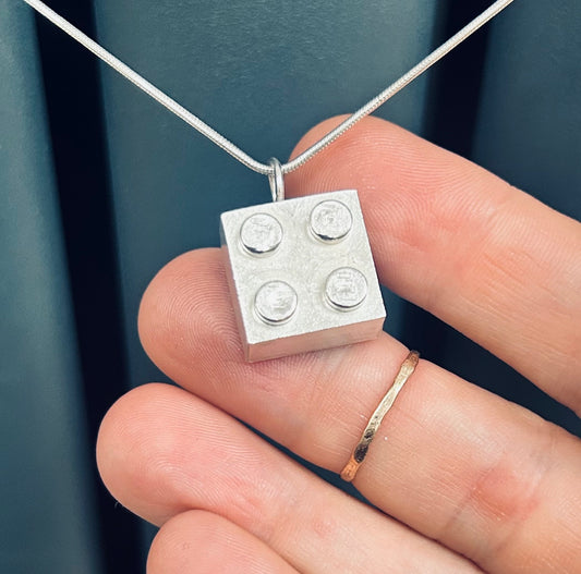silver lego brick pendant