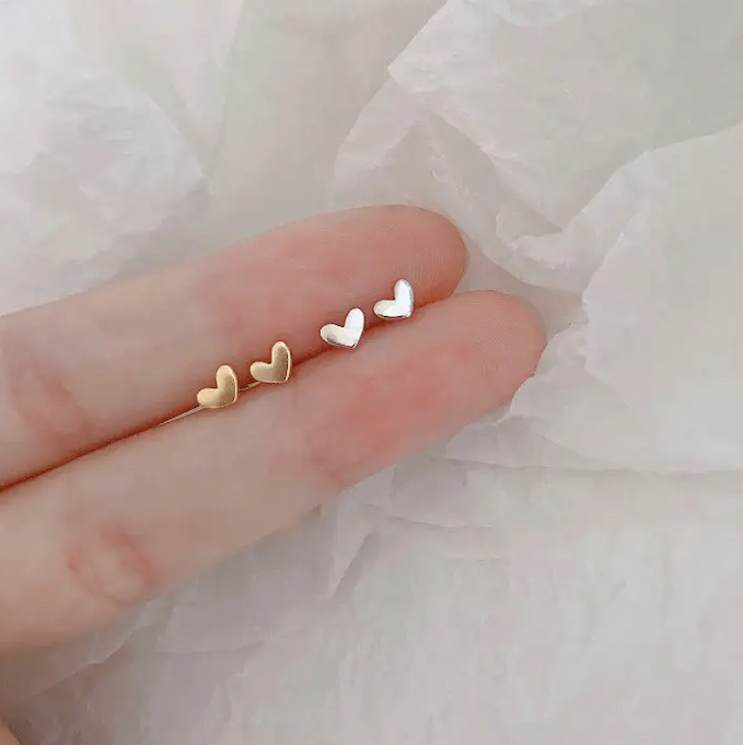 tiny heart gold and silver stud earrings