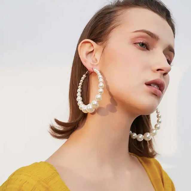 extra large gold and pearl hoop earrings