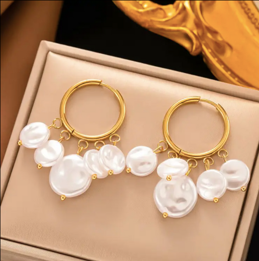 gold and drop pearl hoop earrings