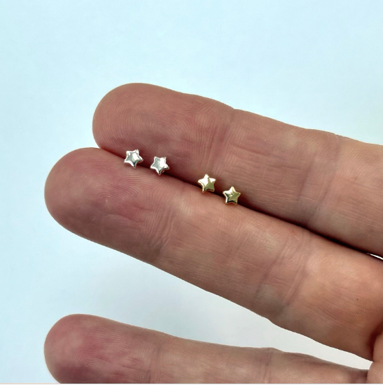 tiny star gold and silver stud earrings