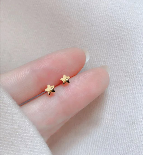 tiny star gold and silver stud earrings