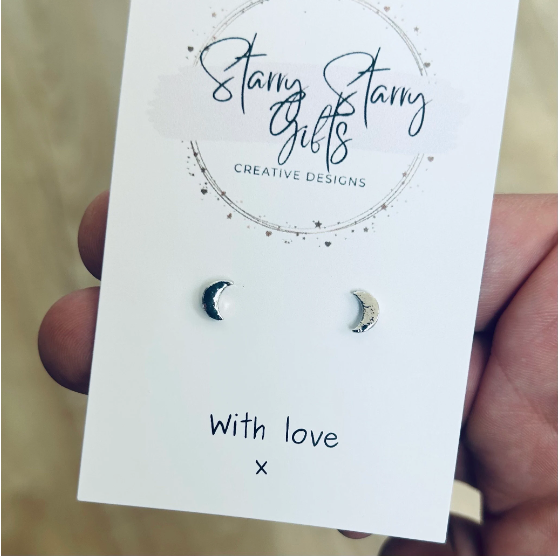 tiny silver crescent moon stud earrings