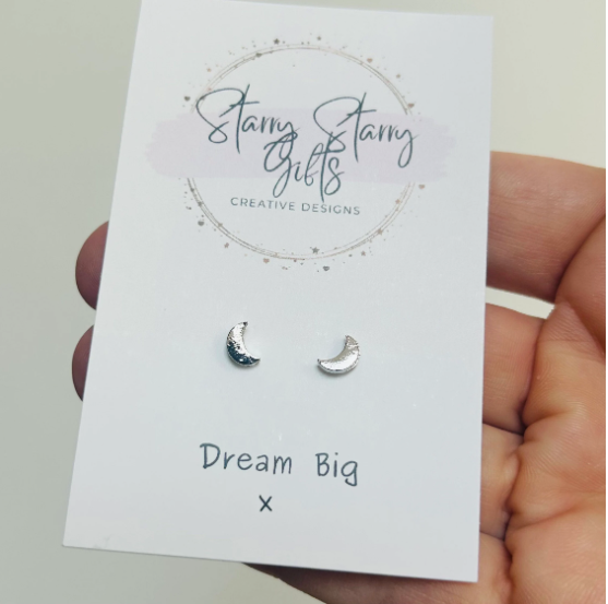 tiny silver crescent moon stud earrings