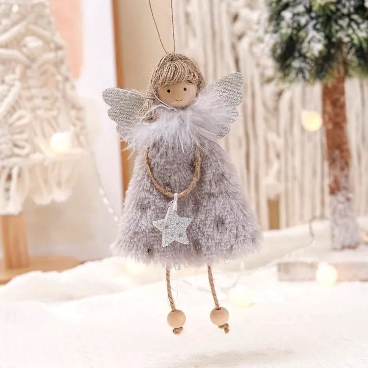 Fluffy Angel Ornament Wrapped in Organza Bag for 2024 Christmas